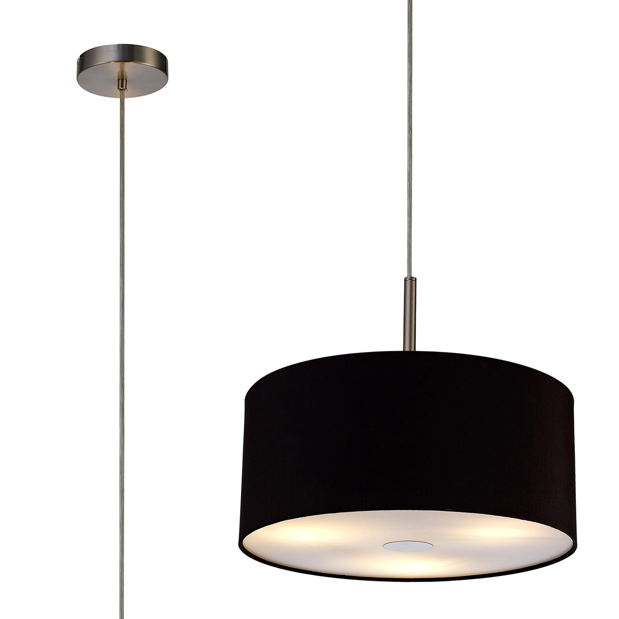 DK0443  Baymont 40cm 3 Light Pendant Satin Nickel, Midnight Black/Green Olive, Frosted Diffuser